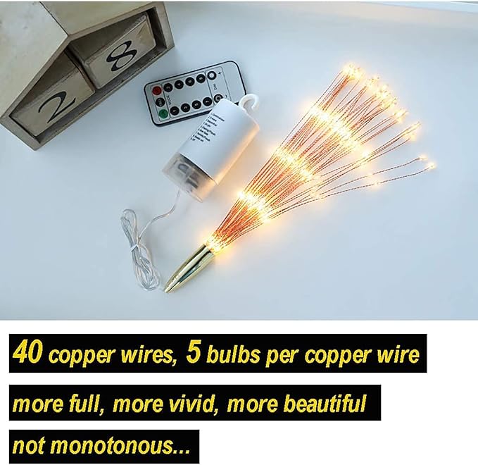 4 Pack Starburst Sphere Lights,200 LED Firework Lights, 8 Modes Dimmable Remote Control Waterproof Hanging Fairy Light, Copper Wire Light for Patio Parties Christmas (Battery Operated)