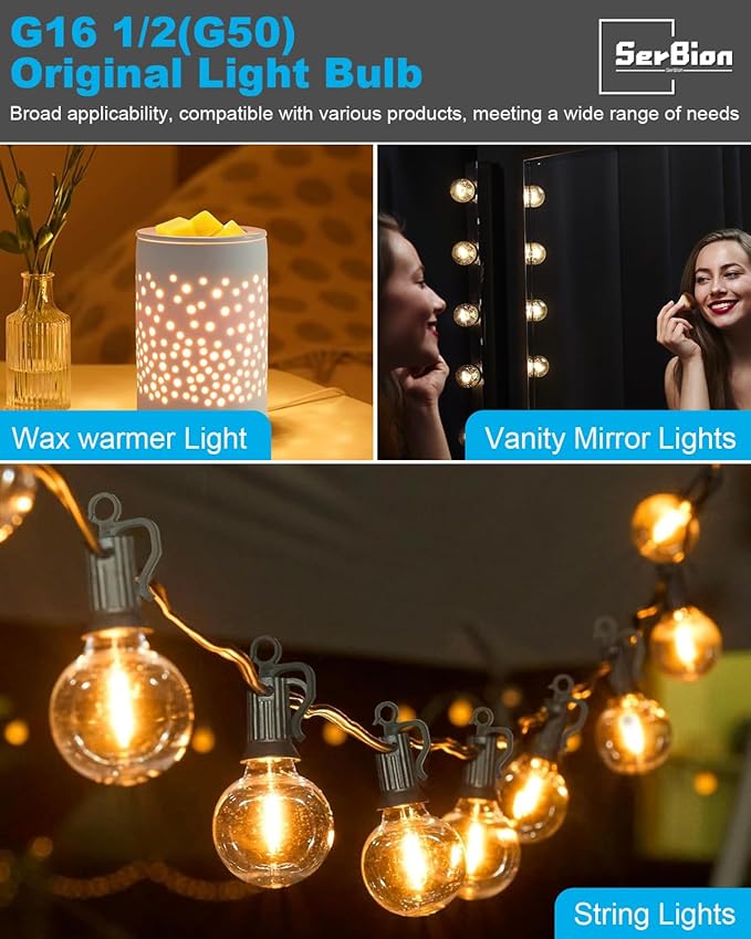 25 Watt Wax Warmer Bulbs, Light Bulbs for Full Size Scentsy Warmer, 6 Packs E12 Base Type G Bulb, Dimmable, Warm White, 120V G16 1/2 Bulbs for Candle Lamp