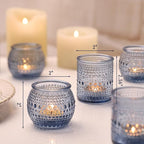 40 Pcs Assorted Blue Votive Candle Holders Bulk- Tea Light Candle Holder Glass for Wedding Bridal Shower Table Decor, Blue Candle Holders for Fall, Thanksgiving, Vintage Wedding Table Decor