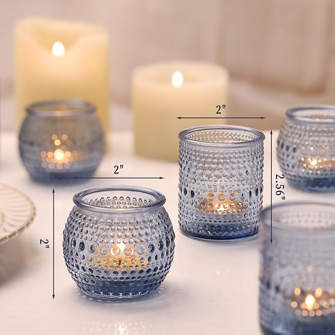 40 Pcs Assorted Blue Votive Candle Holders Bulk- Tea Light Candle Holder Glass for Wedding Bridal Shower Table Decor, Blue Candle Holders for Fall, Thanksgiving, Vintage Wedding Table Decor