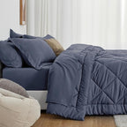 Love's cabin Queen Comforter Set Navy Blue, 7 Pieces Queen Bed in a Bag, All Season Bedding Sets with 1 Comforter, 1 Flat Sheet, 1 Fitted Sheet, 2 Pillowcase and 2 Pillow Sham