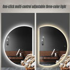 Half Moon LED Bathroom Mirror, Frameless Backlit Wall Mirror, Anti-Fog Smart Vanity Mirror,3 Colors Lights Dimmable Brightness and Time,Touch Switch (Right Semicircle, 110 * 77)