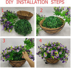 Artificial Hanging Flowers with Basket,Fake Daisy Flowers in 12 inch Coconut Lining Hanging Baskets for The Decoration of Courtyard, Indoors, and Outdoors(Purple)