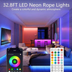 32.8FT RGB Rope Lights,Flexible Led Neon Light Control with App/Remote,Multiple Modes,IP67 Outdoor Waterproof,Music Sync Strip for Bedroom