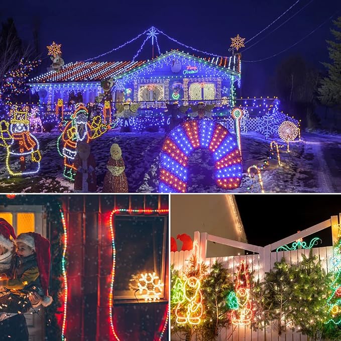 33ft 240 LED Rope Lights, 110V 2 Wire Connectable Waterproof Rope Lights, Indoor Outdoor Multicolor Light Rope for Deck, Patio, Pool, Camping Lighting Decorations (Multi-Colored)