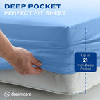DREAMCARE Full Size Sheets – 4 pc – up to 21” Deep Full Sheet Set – Hotel Luxury Sheets & Pillowcases – Superior Softness 100% Fine Microfiber with Side Pocket – Light Blue
