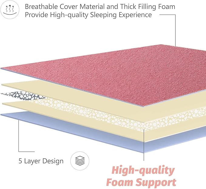 MAXYOYO Japanese Floor Mattress Futon Mattress, Thicken Sleeping Pad Foldable Roll Up Floor Futon for Adults Tatami Mat Dormitory Bed Lounger, Pink, Full Size