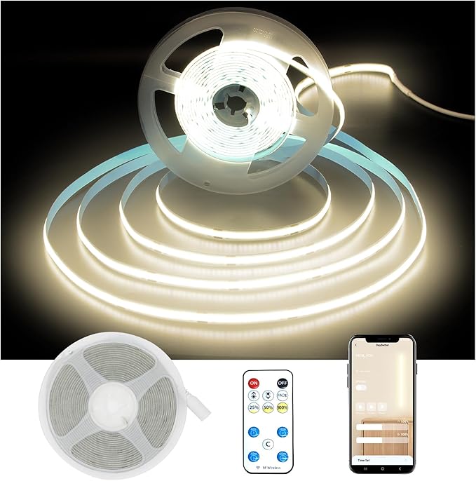 DAYBETTER COB LED Strip Lights with Remote, App Control,32.8ft 4000K Dimmable Ultra Bright Natural White COB Light Strip, COB Led Lights for Bedroom, TV, Mirror, Ceiling, Kitchen, Room Decor