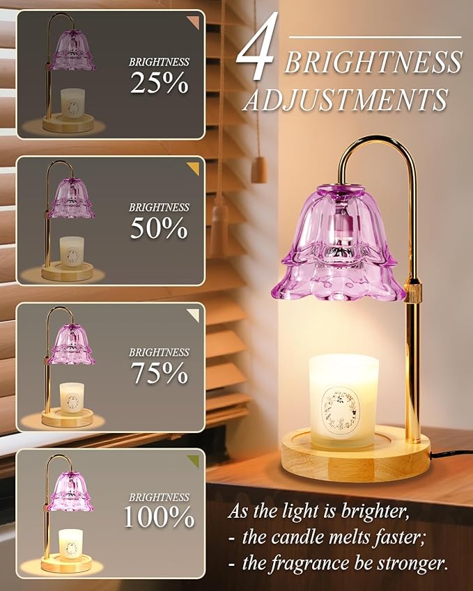 Purple Candle Warmer Lamp with Timer Dimmable, Flower Candle Warming lamp Height Adjustable, Wax Melt Warmer Candle lamp for Jar Scented Candles, Christmas Birthday House Warming Gifts for Women Mom
