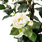 Artificial Camellia Tree 2 Pack, Artificial Plants Outdoor Faux Floral Plant in Cement Pot Fake Silk Camellia Tree Plants for Home House Living Room Office Decor