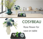 Artificial Fake Flowers 25pcs Roses, Shade of Blue Foam Rose Faux Flower for DIY Wedding Bouquets Bridal Shower Centerpieces Floral Arrangements Party Tables Home Decorations