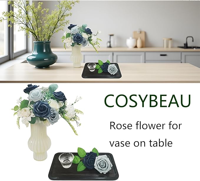 Artificial Fake Flowers 25pcs Roses, Shade of Blue Foam Rose Faux Flower for DIY Wedding Bouquets Bridal Shower Centerpieces Floral Arrangements Party Tables Home Decorations