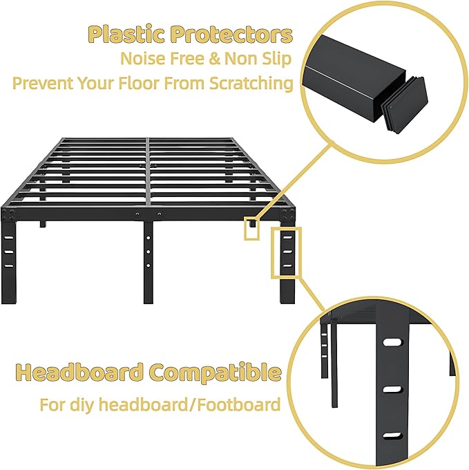 ALDRICH Metal Bed Frame Queen Size - 16 Inch Tall Black Basic Steel Slats Platform, Easy Assembly Heavy Duty Noise Free Bedframes, No Box Spring Needed