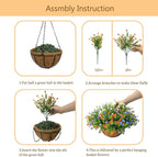 Artificial Hanging Flowers Basket for Outdoor, 16 Fake Flowers Look Real UV Resistant, Faux Hanging Plants for Porch, Balcony, Patio, Garden, Spring Summer Decor,MixA