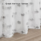 MYSKY HOME Pom Pom Sheer Curtains 2 Pack 37 x 84 in Long Grey Pom Pom Rod Pocket Voile Sheer Drapes for Bedroom, Living Room, Office