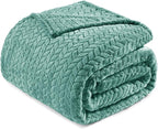 Exclusivo Mezcla Fleece King Size Blanket for Bed, 90x104 Inches Soft Cozy Jacquard Flannel Blankets, Lightweight Fuzzy Plush Warm for Winter, Celadon