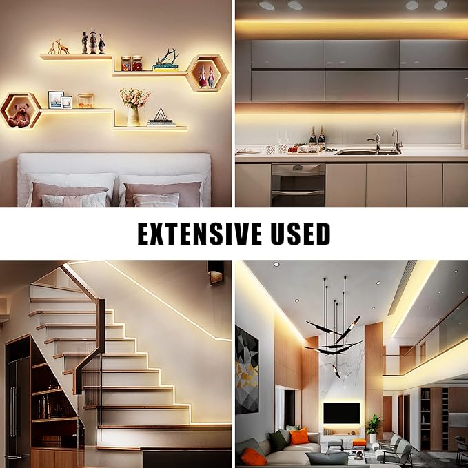 White COB Led Strip Lights Max with RF Remote, 16.4ft 3000K Dimmable Ultra Bright Warm White COB Light Strip, Adhesive Indoor COB Led Lights for Living Room, Shelf, Cabinet