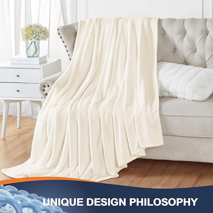 Walensee Fleece Blanket Plush Throw Fuzzy Lightweight (XL-Twin Size 66x90 Cream) Super Soft Microfiber Flannel Blankets for Couch, Bed, Sofa Ultra Luxurious Warm and Cozy for All Seasons
