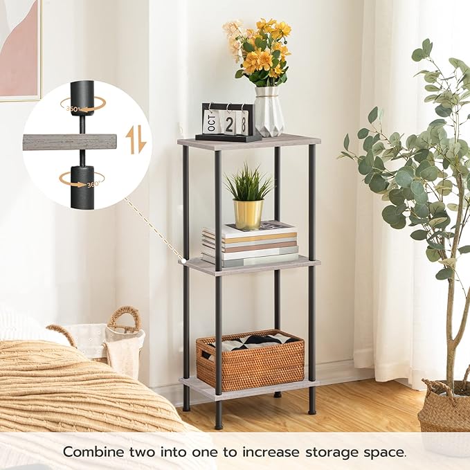 HOOBRO End Tables Set of 2, Small Side Table, Nightstand with 2-Layer Storage Shelves, Sofa Table for Small Spaces, Living Room, Bedroom, Stable Frame, Easy Assembly, Greige and Black BG09BZP201