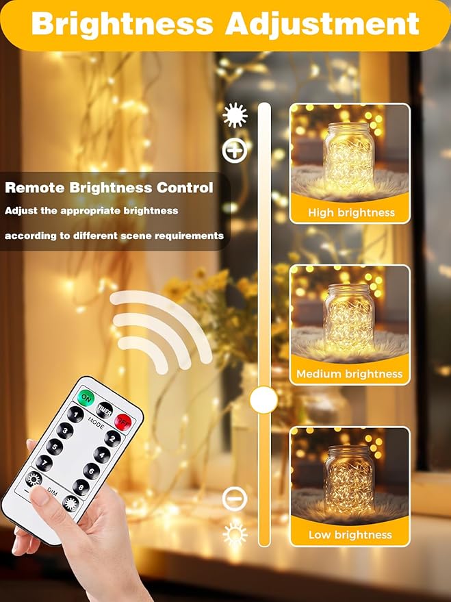 3 Pack 60LED Christmas Battery Operated Fairy Lights with Remote, 8 Modes String Lights with Timer, Dimmable, Memory Function, Waterproof Twinkle Lights for Outdoor Indoor Christmas Decor(Warm White)