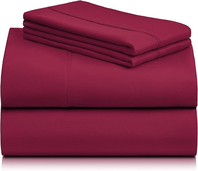 LuxClub 4 PC King Sheet Set, Breathable Luxury Bed Sheets, Deep Pockets Wrinkle Free Cooling Bed Sheets Machine Washable Hotel Bedding Silky Soft - Burgundy King