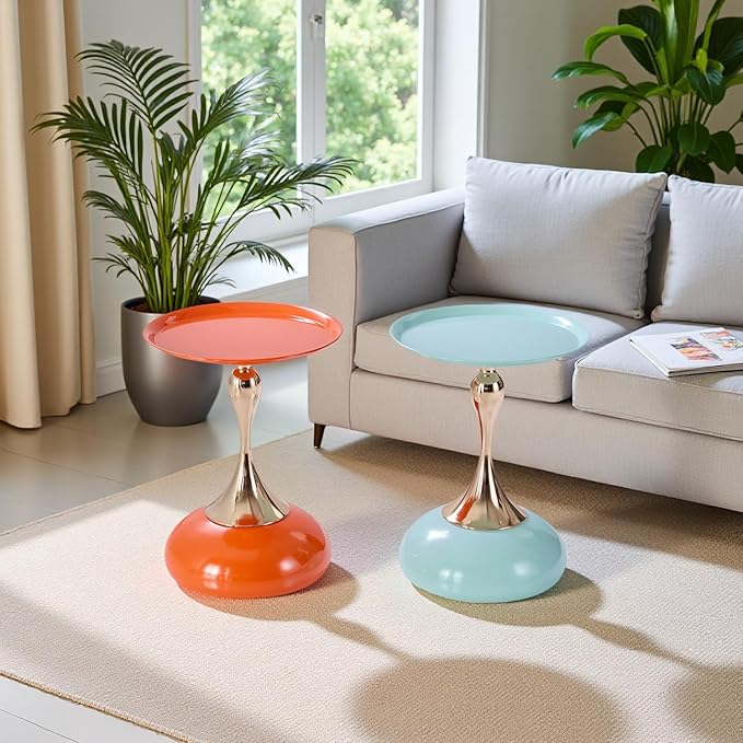 Sleek Hourglass Side Table - Stylish Modern Design Perfect for Living Rooms, Cafes, Dining Areas, Bedrooms, and Outdoors - Chic Decorative Accent (2, Light Green+Hermes Orange)