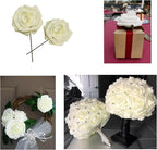 25 PCS Ivory Artificial Flowers Fake Roses with Stem, Fake Rose for Crafts Bouquets for DIY Wedding Decorations Centerpieces Arrangements Party Home Cofe Decor