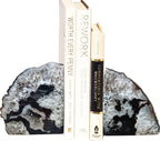 AMOYSTONE Agate Bookends Black Geode Book Ends Heavy Duty Bookend Holder Decorative with Rubber Bumpers Small(1 Pair, 2-3 LBS)