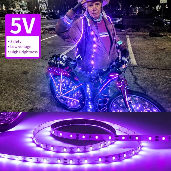 33FT USB Black Lights LED Strip, Battery Operated Black Light Tapestry Light, 300LEDs Blacklight for Bedroom Glassroom, Halloween, Glow Neon Party, Birthday, Fluorescent Poster Painting,4 Pack