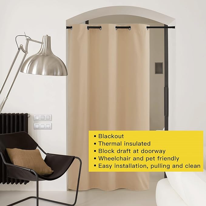 NICETOWN Door Screen Cover for Air Conditioner Room, Insulated Faux Accordion Door, Privacy Draft Keep Heat Out Bedroom Kitchen Drape for Doorway (Biscotti Beige, 1 Panel, 5ft Wide x 7ft Long)