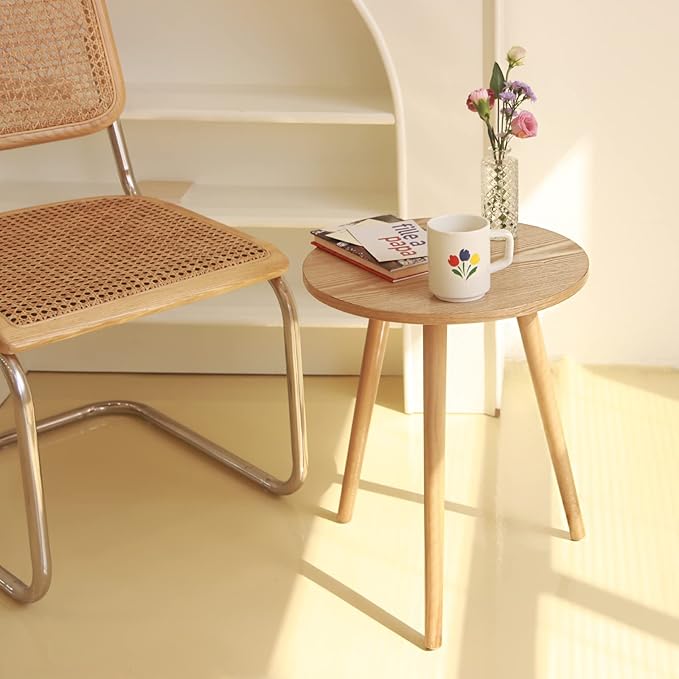 AWASEN Side Table Round, Small Accent Table Nightstand Modern End Table for Living Room Bedroom Office Small Spaces, 16''D x 19.5''H(Natural Walnut)