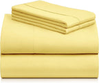 LuxClub 4 PC Sheet Set Bed Sheets Deep Pockets 16" Eco Friendly Wrinkle Free Cooling Machine Washable Hotel Bedding Silky Soft - Lemon California King