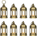 8Pcs 5-inch Mini Lanterns Centerpieces for Table, Baby Shower Decorations, Vintage Small Lantern for Halloween Decorations, Party Lights for Enchanted Forest Decorations, Wedding Decor, Brushed Brass