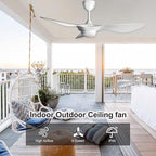 reiga 52 Inch Smart White Ceiling Fan with Light and Remote, ETL Listed Quiet DC Motor 3 Blade Indoor Outdoor Ceiling Fans for Bedroom Living Room Patios