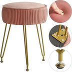 IBUYKE Velvet Round Footrest Ottoman, Makeup Vanity Stool Side Table, Velvet Dressing Table Seat, Pouf Couch Stool, Golden Steel Legs, Pink LG-30P