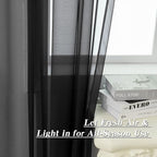 HUTO Black Sheer Curtains 54 inches Long for Bedroom Top Rod Pocket Sheer Window Panels Curtains for Nursery Living Room 52 by 54 Inch Length Set of 2