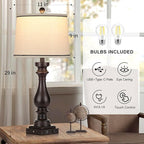 27.5" Farmhouse Table Lamp for Living Room Set of 2,Vintage Bedside Nightstand Lamps with USB C+A Ports & AC Outlet,3-Way Dimmable Touch Control Retro Black Desk Lamp for Bedroom,Black