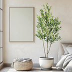 6.56ft Artificial Olive Tree, Faux Olive Tree with Lifelike Fruits, 78.74in Fake Olive Tree with Sturdy Plastic Pot, Artificial Plants for Office Home Living Room Indoor Outdoor Decor