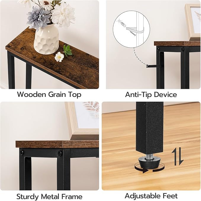 HOOBRO 78.7" Narrow Console Table with Charging Station, 5.9" Sofa Table with 2 Power Outlets and USB Ports, Long Entryway Tables Behind Couch Table, for Hallway, Living Room, Rustic Brown BF205UXG01