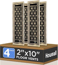 2x10 Inches 4 Pack Heavy Duty Walkable Floor Register - Easy Adjust Air Supply Lever Decorative Floor Vent Covers, Boston Design Vent Covers for Home - Antique Brass