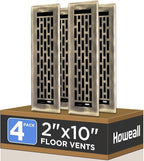 2x10 Inches 4 Pack Heavy Duty Walkable Floor Register - Easy Adjust Air Supply Lever Decorative Floor Vent Covers, Boston Design Vent Covers for Home - Antique Brass