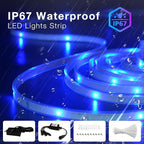 Outdoor LED Strip Lights Waterproof 100ft, IP67 Waterproof LED Light Strips with Remote, Music Sync APP Control, RGB Color Changing LED Lights for Eaves, Roof, Pool, Patio, Outdoor Decorations