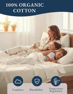 LANE LINEN 100% Organic Cotton Queen Sheets, 4Pc Cotton Sheets Set, Classic Percale Weave Bedsheets Queen Size Bed, Soft Breathable Sheet & Pillowcase Sets, Deep Pocket 15" - Natural