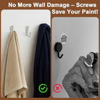 POZEAN 40 Pack Wall Hooks - Silver Coat and Towel Hooks with 80 Screws, for Hanging Coats, Scarves, Bags, Towels, Keys, Caps, Cups, Hats and More