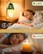 Green Candle Warmer Lamp with Timer Dimmable, Flower Candle Warming Light Height Adjustable, Wax Melt Warmer Candle Lamp for Jar Scented Candles, Birthday Christmas Housewarming Gifts for Women Mom