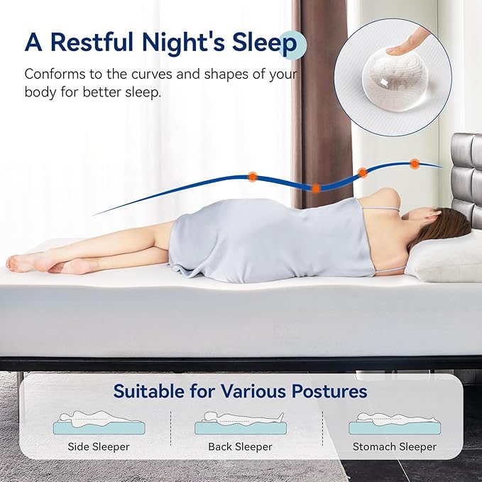Amazon Basics Memory Foam Mattress, Medium Firm, 10 Inch, Queen, White/Grey