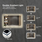 Bathroom Mirror with Lights, 60x40 Inch Gradient Front and Backlit Mirror, 3 Colors Dimmable CRI>90 Double Lights, IP54 Enhanced Anti-Fog, Hanging Plates Wall Mount Lighted Bathroom Mirror