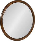 Kate and Laurel Pao Midcentury Modern Round Wood Wall Mirror; 28 Inch Diameter; Walnut; Decorative Circle Mirror with Warm Wood Finish for Robust Wall Decor