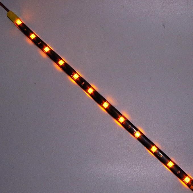 DC 12V Waterproof 1Ft 12 LED Strip Underbody Light with 6 inches Wires for Motor (Amber/Yellow,Pack of 6)