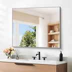 30" x 30"Bathroom Mirror, Silver Rectangle Corner Wall Mirror with Metal Frame, Decorative Rectangular Vanity Mirror for Bedroom Bathroom Living Room Entryway (Horizontal/Vertical)